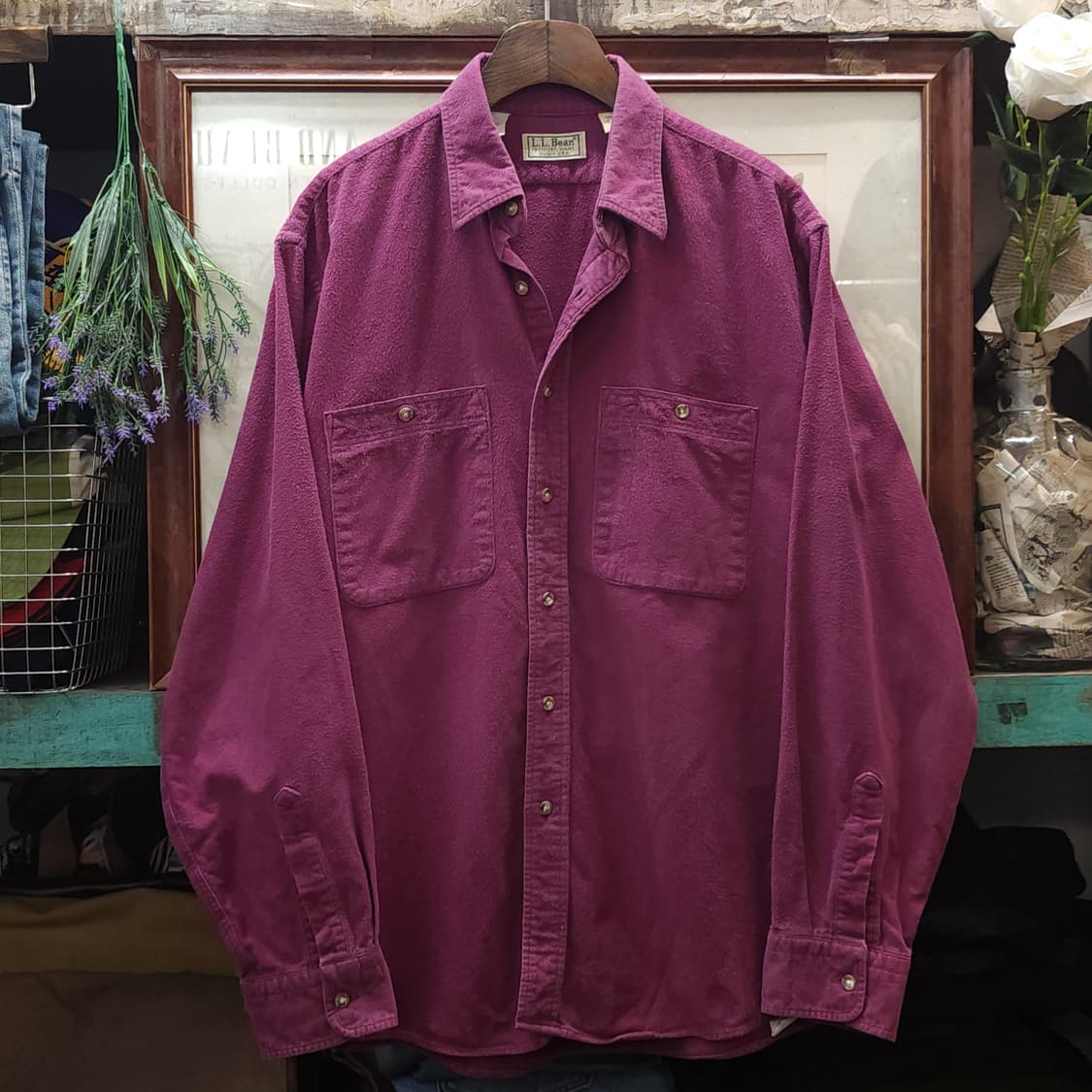 90s 엘엘빈 워크셔츠 헤비코튼 투포켓 샤모아 셔츠 퍼플 라이트 L 상품이미지1