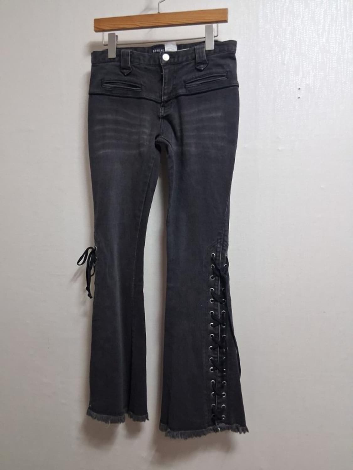 일본구제 SPREAD 블랙레이스업 부츠컷 데님팬츠 블랙 25 상품이미지1