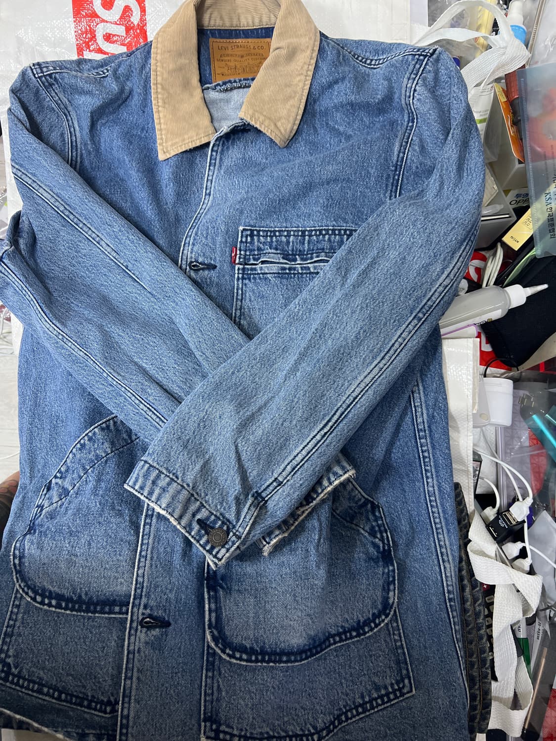 90s 리바이스 청봄버코모로듀이 카라 청 자켓 L 상품이미지2