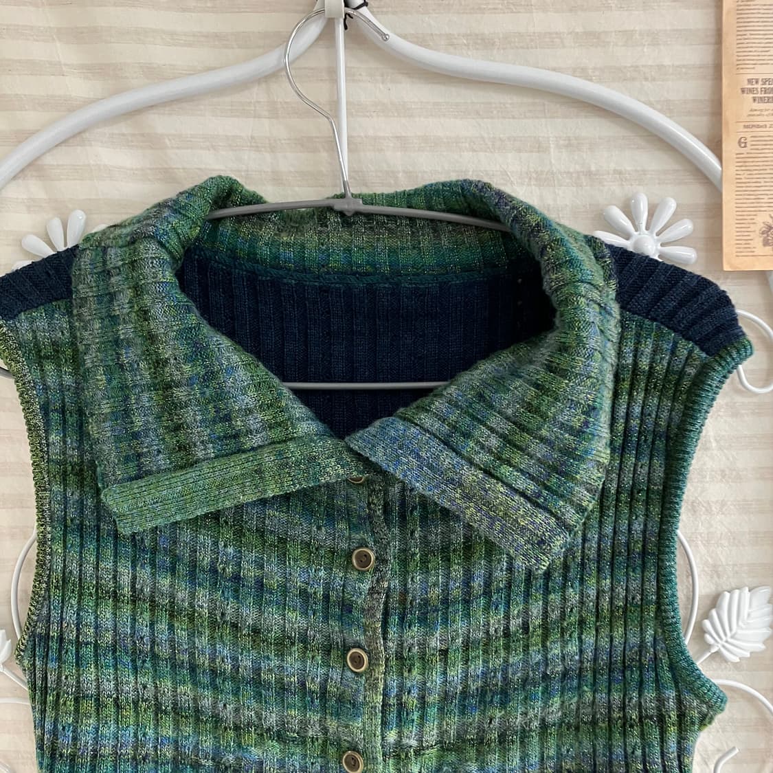 빈티지 그린 네이비 니트 조끼 915 y2k 스트릿 모리 갸루 일본빈티지 상품이미지4