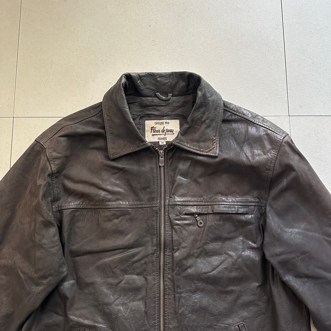 90s 프랑스생산 빈티지 플뢰르드뽀 버팔로 가죽 스포츠 자켓 M 상품이미지2