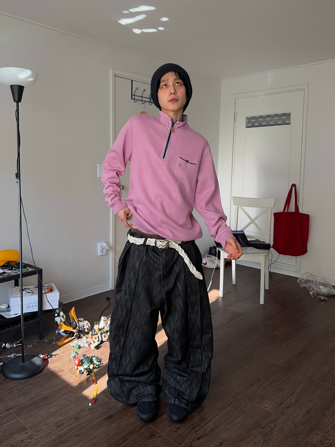 DNSR 버티컬 스트라이프 루즈 와이드 진 상품이미지2