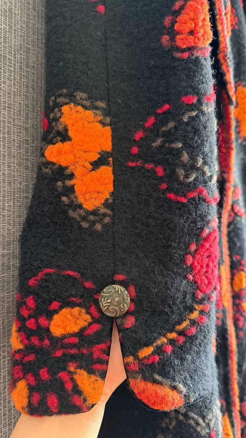 플라워 자수 패턴 코트 울 블렌디드 플레어 라인 롱코트 블랙 66사이즈 상품이미지3