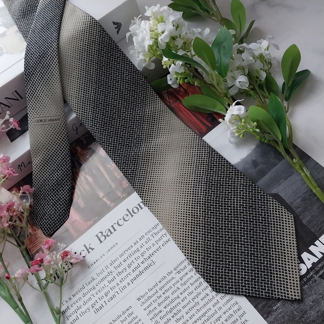 아르마니 꼴레지오니 실크 기하 패턴 넥타이 9.7cm A+등급 K1801 상품이미지4