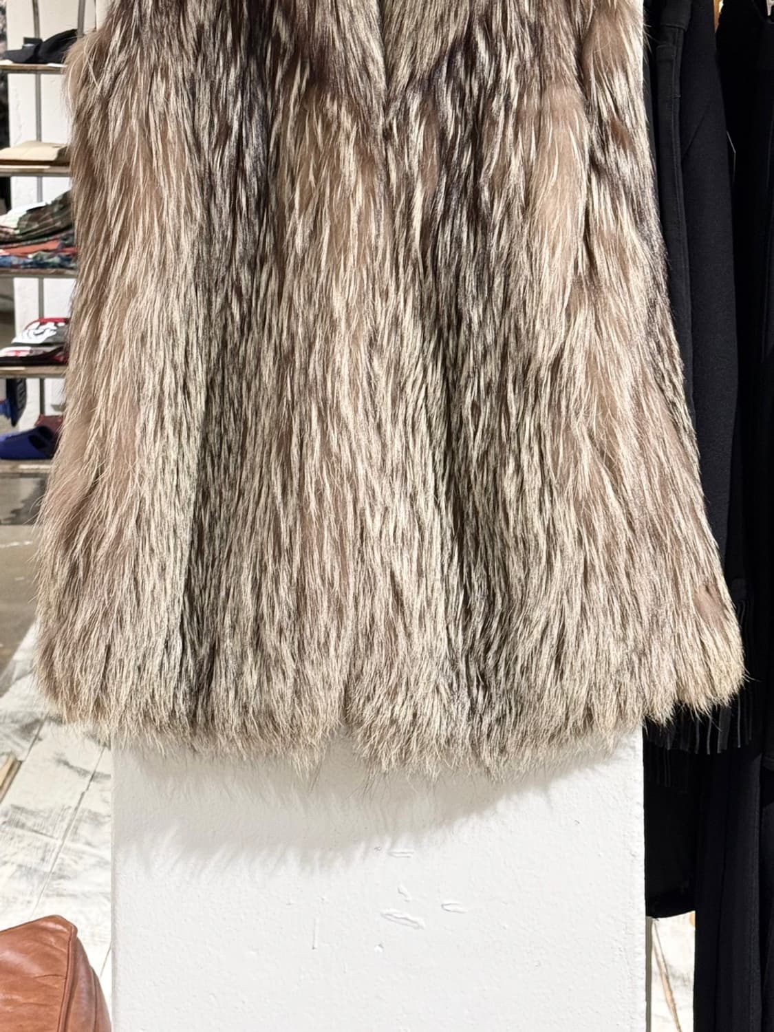 빈티지 브라운 베이지 믹스 퍼 롱 베스트 상품이미지5