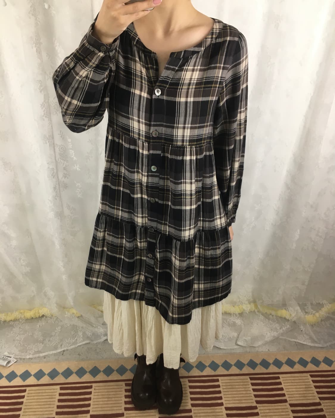 Brown Check Babydoll Mini Dress 상품이미지8