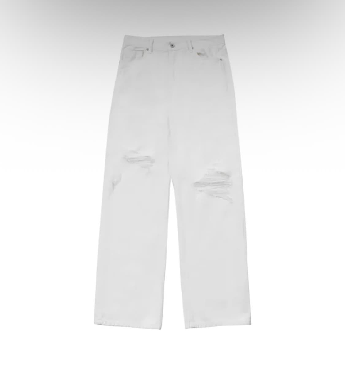 후러브스아트 세미 와이드 디스트로이드 데님 팬츠 크림 청바지 XS 상품이미지3
