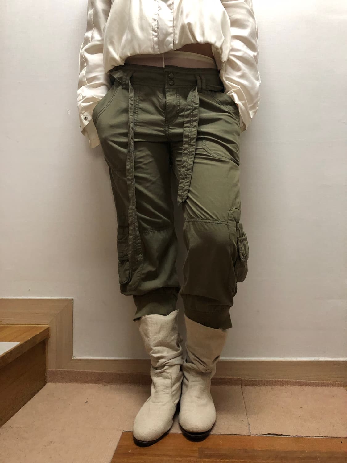 빈티지 카키 카고 카프리 팬츠 상품이미지2