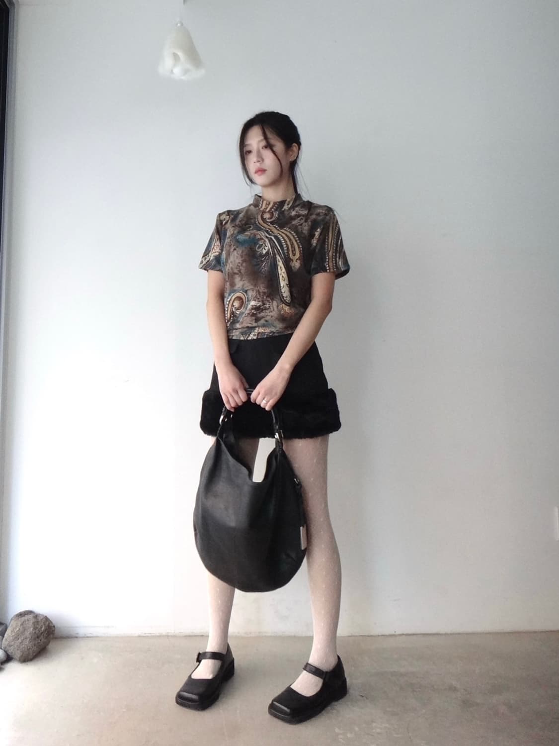 GRL Fur trimming mini skirt / black 상품이미지5