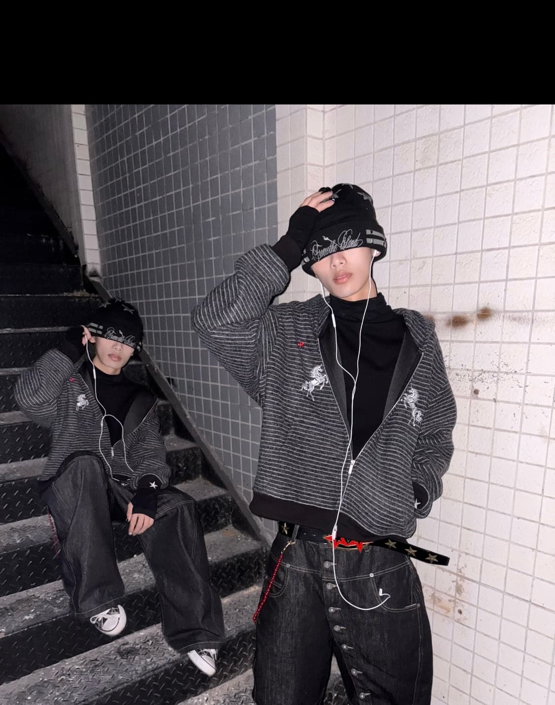 Red Star Unicorn Striped Zip Hoodie 상품이미지3