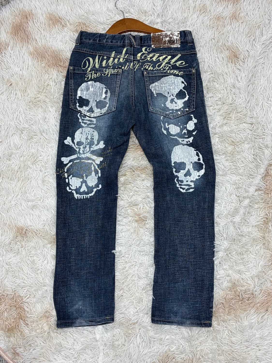 00s 스터드, 해골 디테일 락시크 펑크 와투케 슬림핏 데님팬츠 해골 상품이미지3