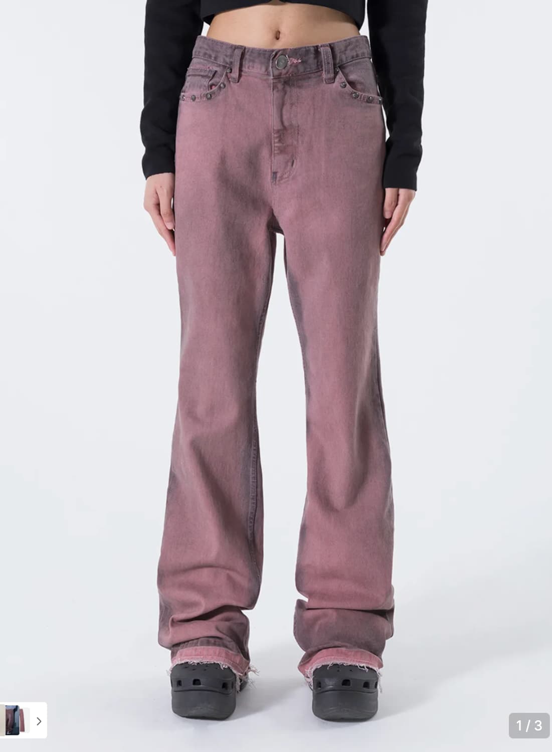 1)엘이이와이 리벳 로고 부츠 컷 팬츠 핑크 상품이미지1