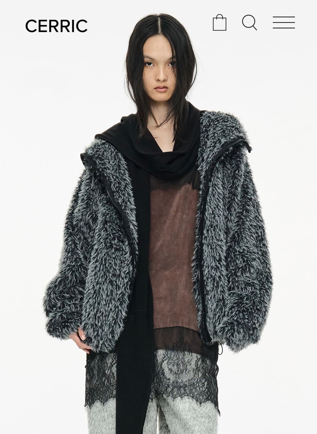 세릭 헤어리 바라클라바 집업 차콜 상품이미지3