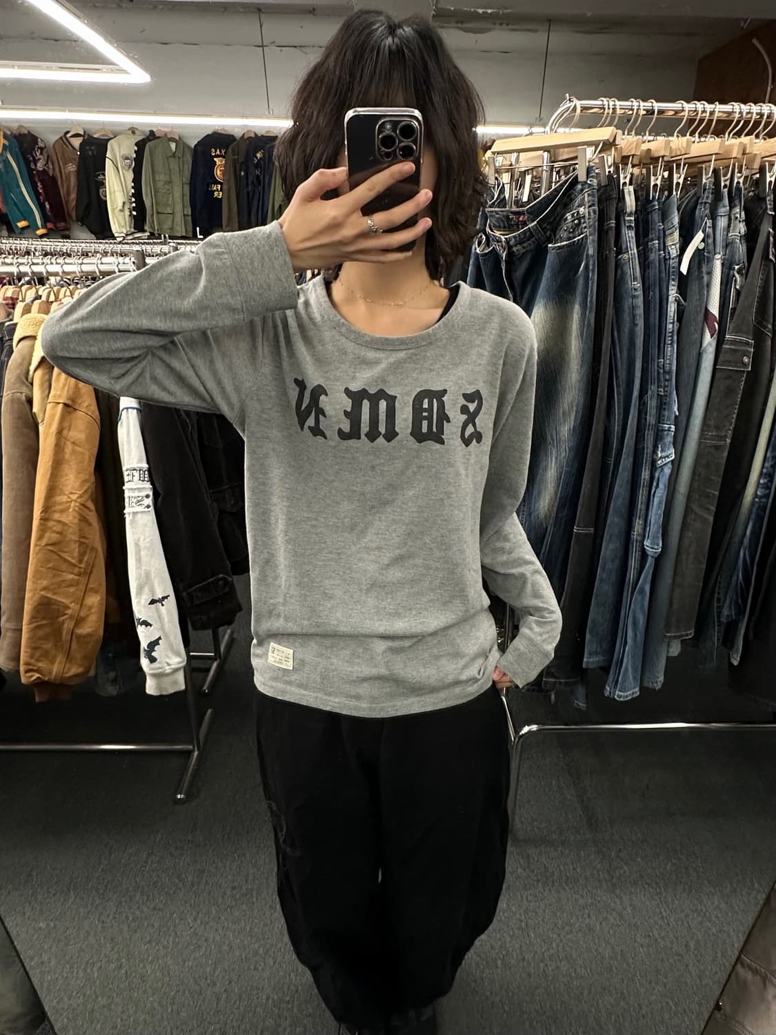 L)Japanese vintage 레터링 프린팅 그레이 롱슬리브 상품이미지1