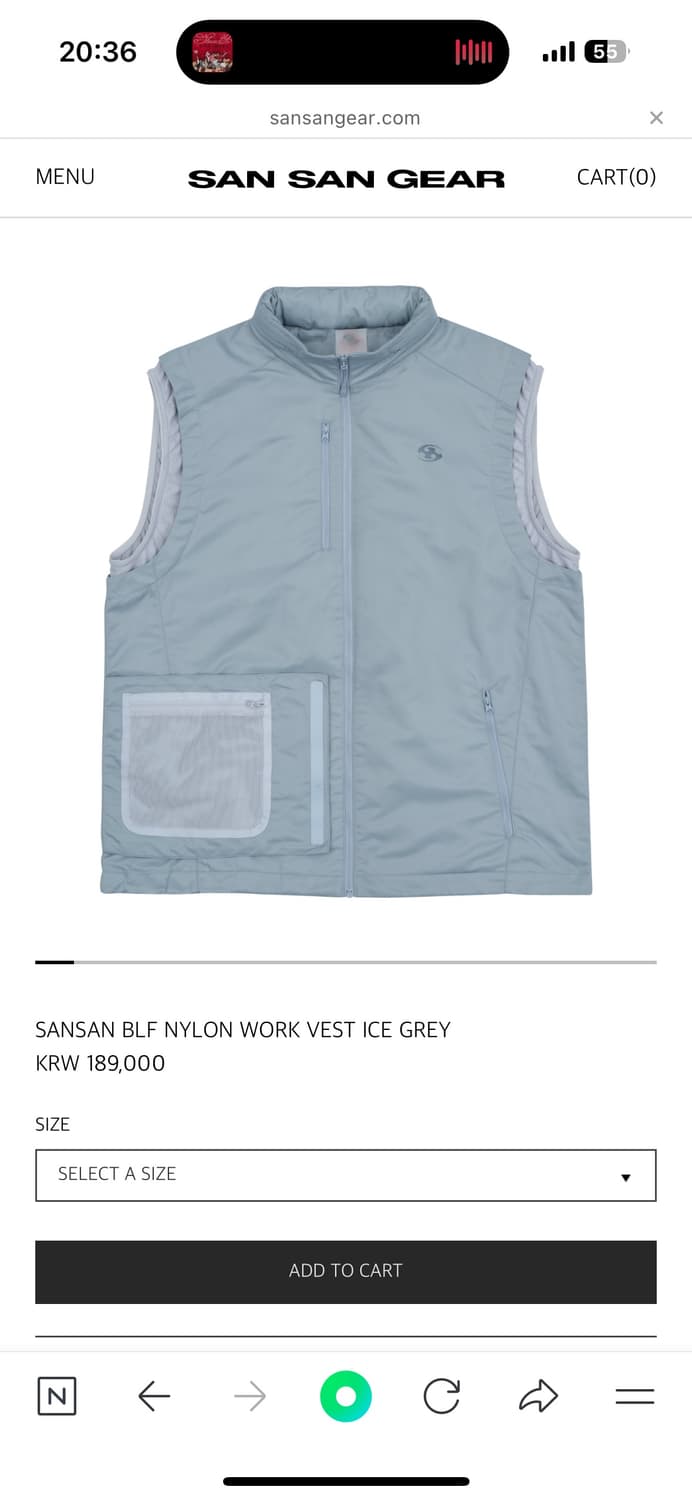 SANSAN BLF NYLON WORK VEST ICE GREY 상품이미지1