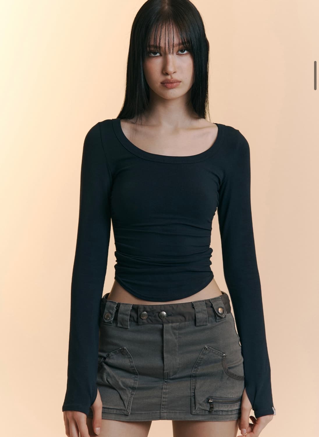 플리즈노팔로우 모모 셔링 탑 네이비 상품이미지2