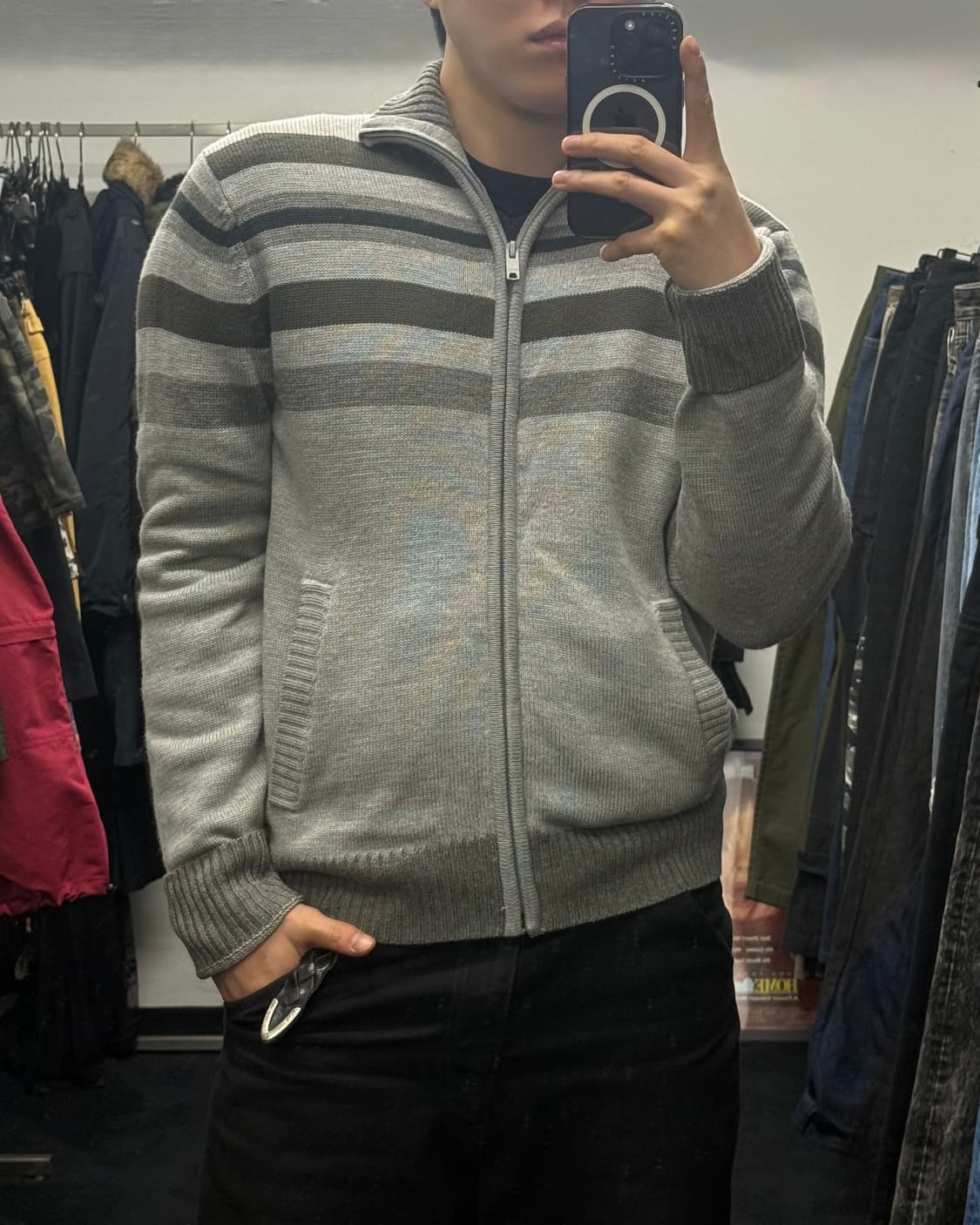 DKNY 도나카란 스트라이프 메리노 울 니트 집업 M 95 뉴욕 미니멀 상품이미지1