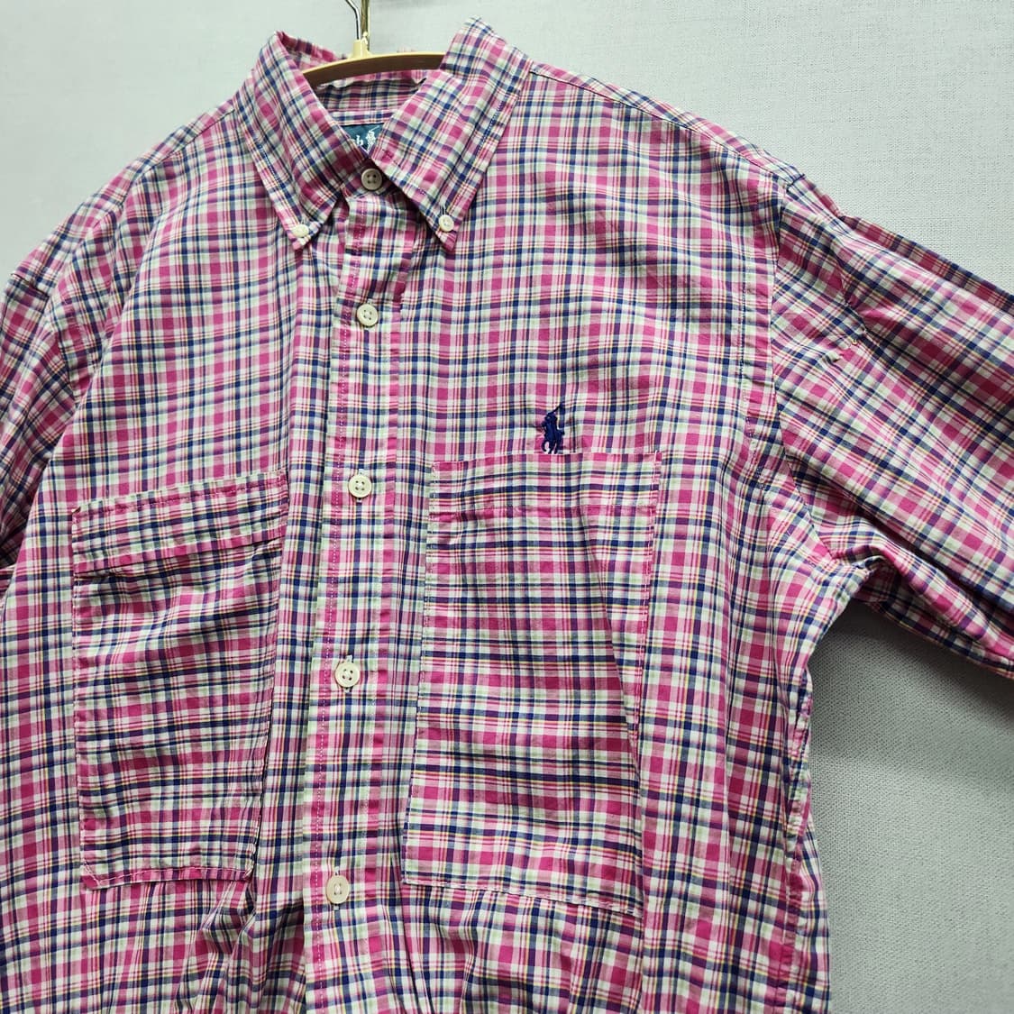 폴로랄프로렌 로고 투 빅포켓 체크 리폼 크롭셔츠 M 상품이미지3