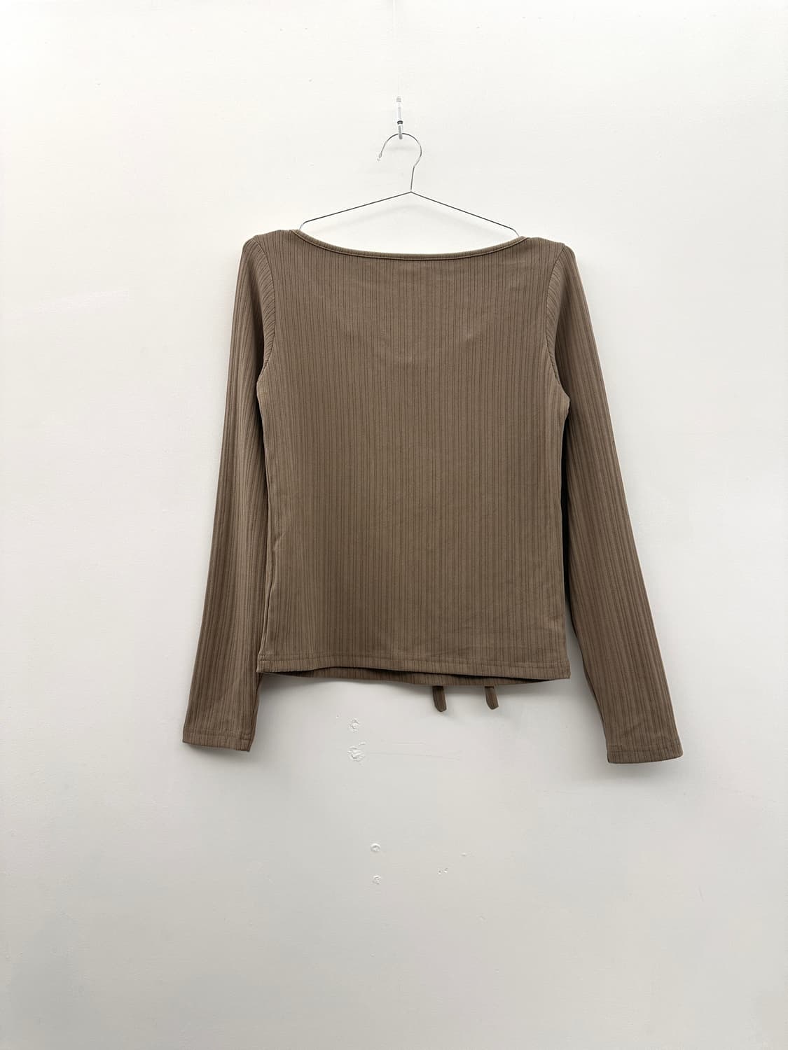 Ribbed back ribbon top / beige 상품이미지2
