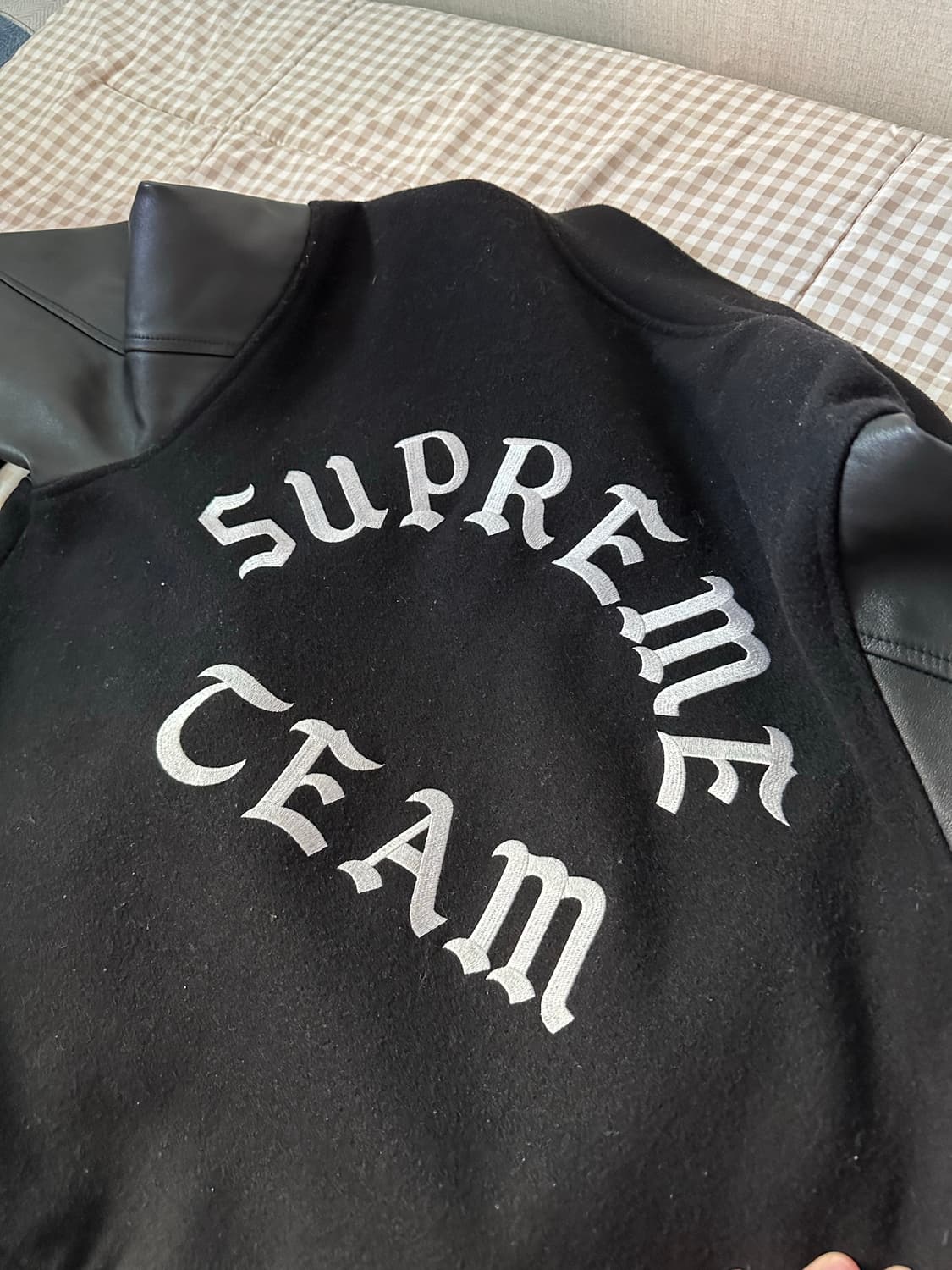 L사이즈 슈프림 리얼 레더 슬리브 TEAM 바시티 자켓 블랫 상품이미지6