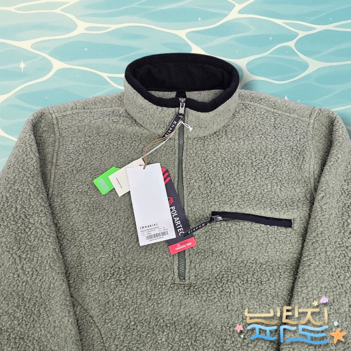 XS 새제품 Khakis 카키스 쉐르파 하프 집 풀오버 그린 상품이미지2