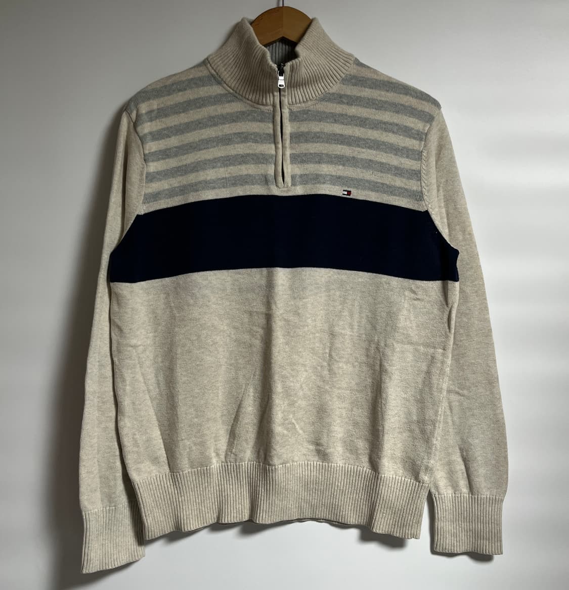 공용 타미힐피거 스트라이프 반집업 니트 스웨터 M 상품이미지1