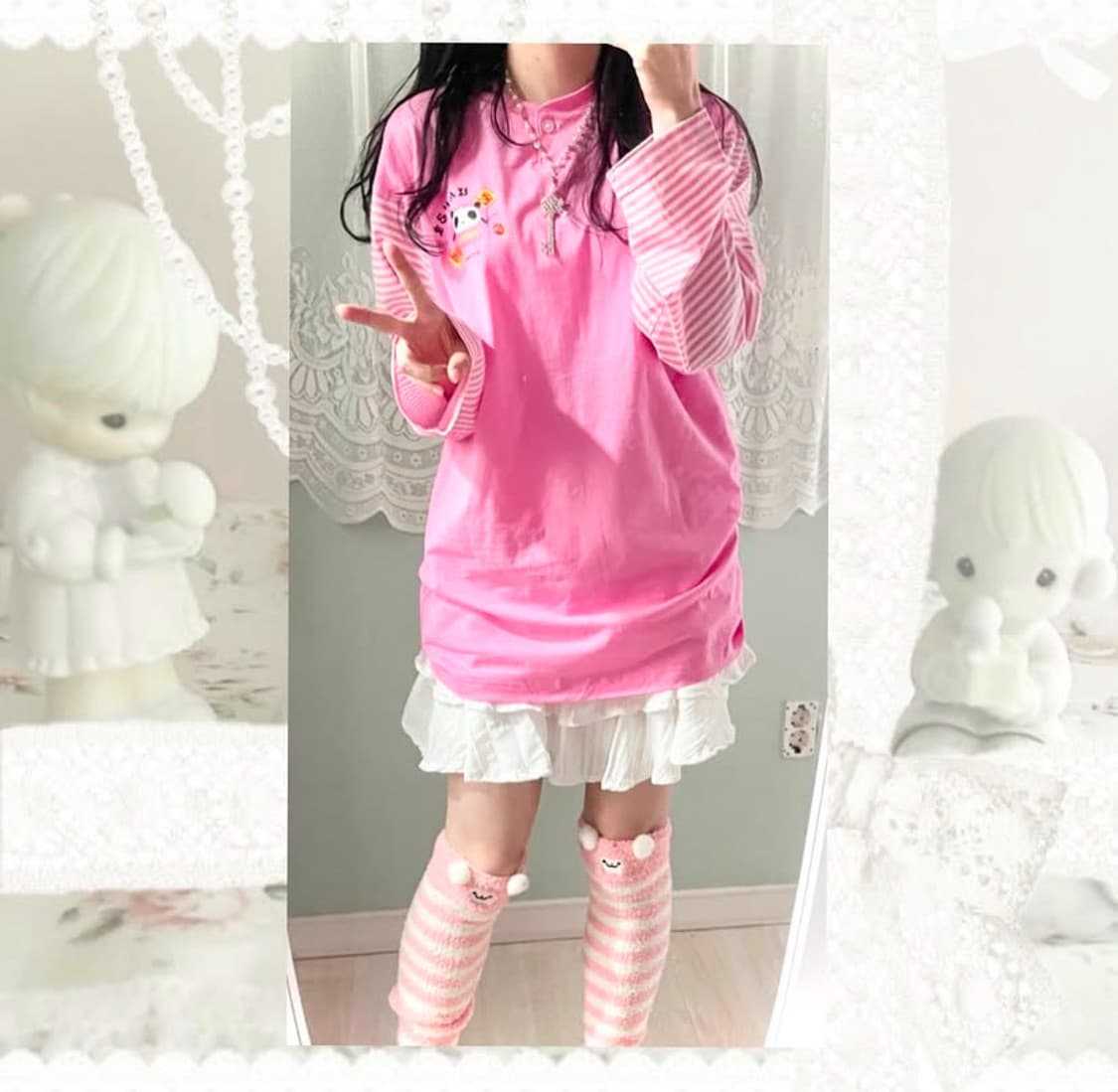 퍄뮤빈티지 파뮤빈티지 헤이세이 판다 스트라이프 티 히메갸루공겜모리하구미 상품이미지2