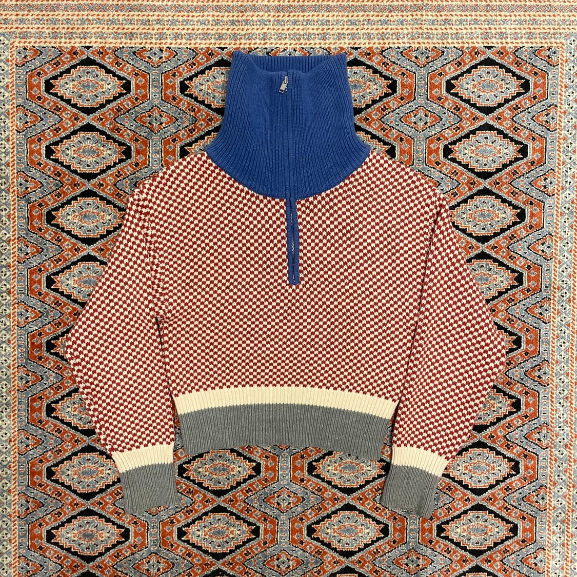 플래그 멀티컬러 반집업 크롭 니트 여성FREE 상품이미지1