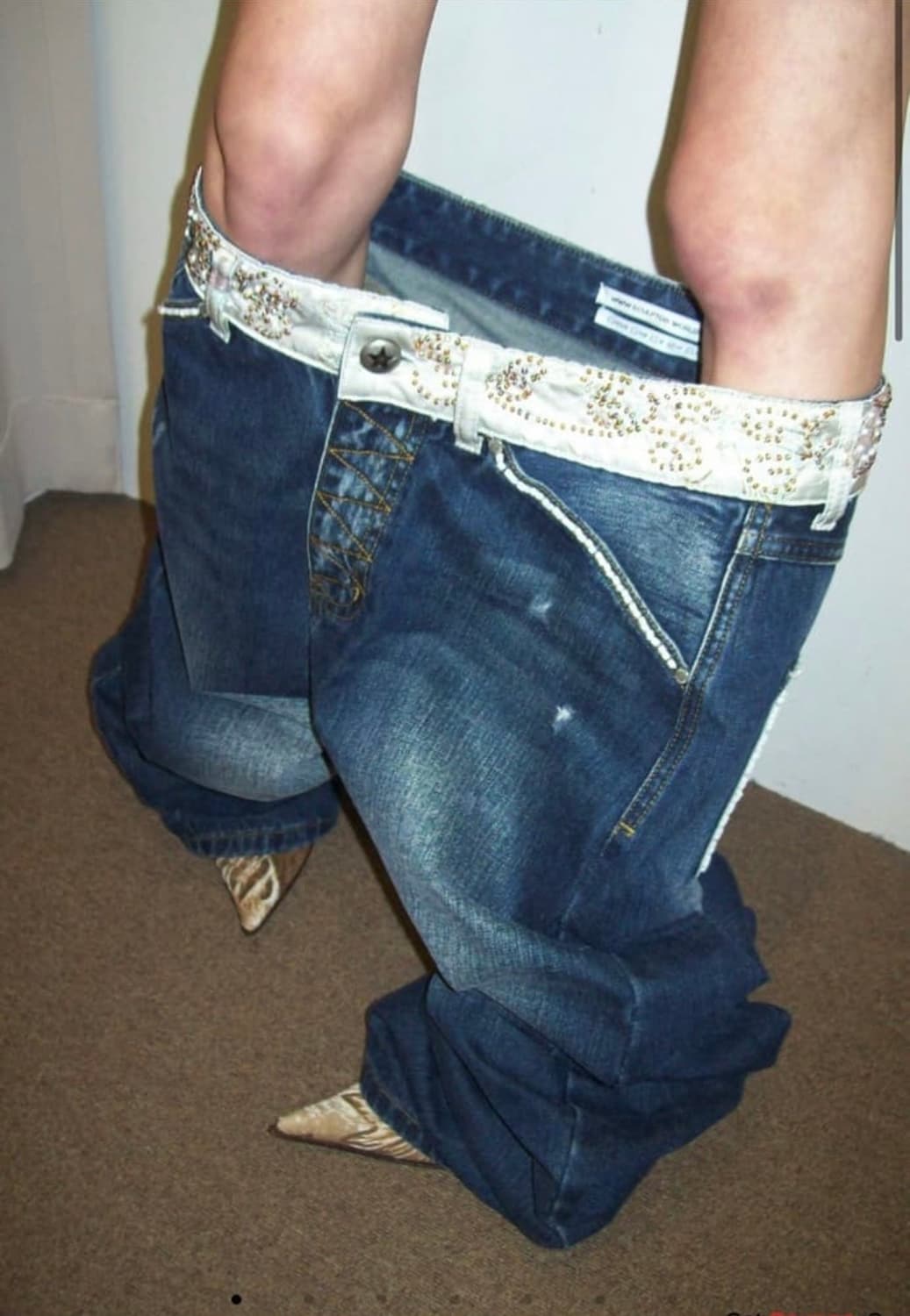 Beaded Waist Denim Pants Indigo Blue 상품이미지1