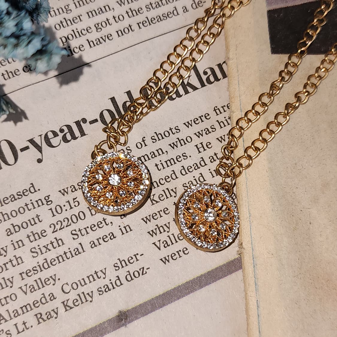 90s 프랑스 빈티지 쥬얼리 썬 플라워 커팅 레이어드 골드 체인 장식 상품이미지2