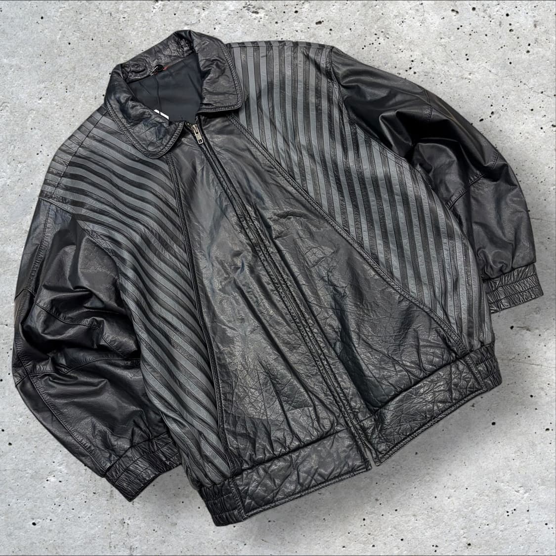 [77] BONHEUR 빈티지 블랙 스트라이프 레더 가죽 자켓 D86 상품이미지1