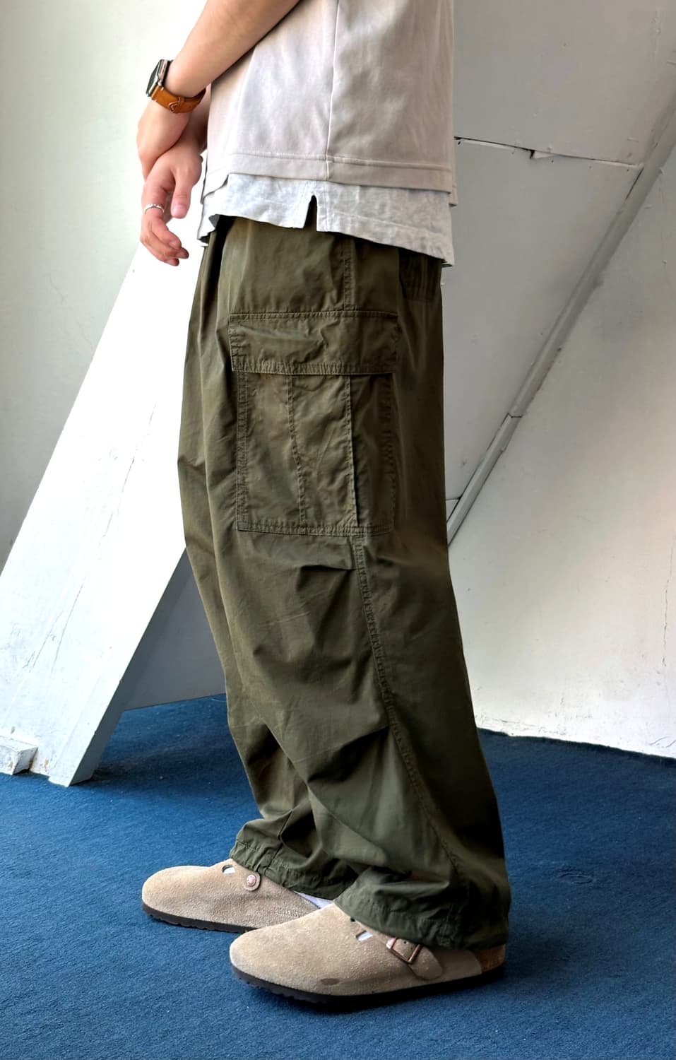 Military design cotton wide cargo pants 상품이미지8