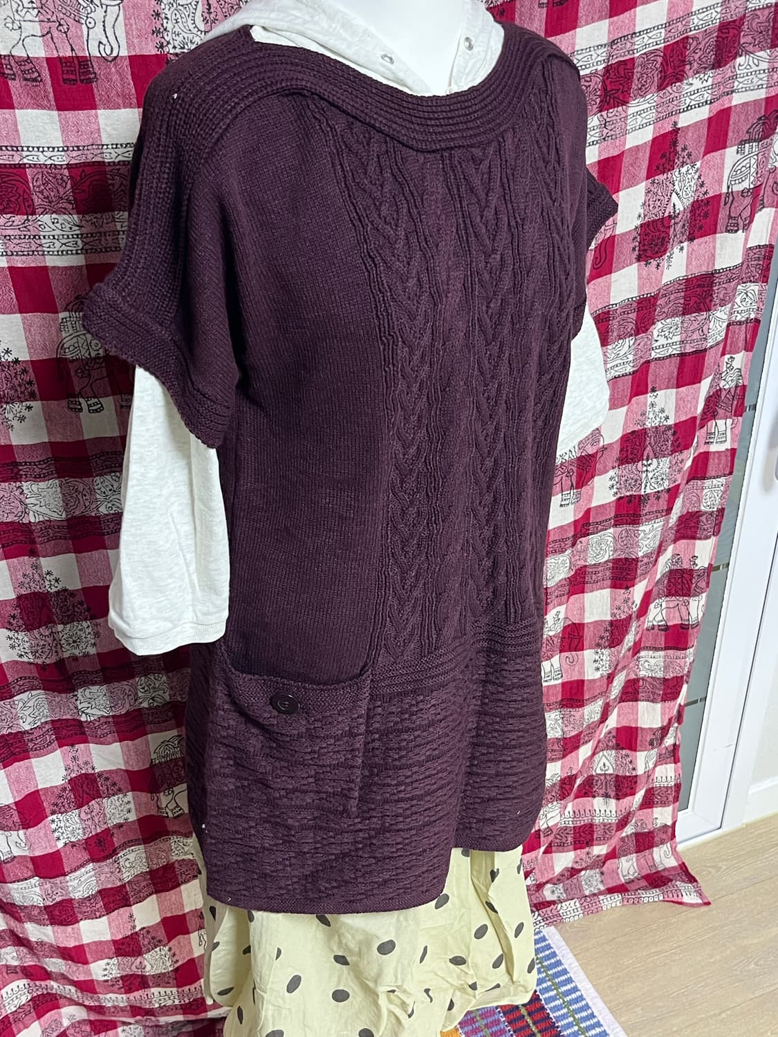 버건디 니트 원피스 상품이미지2