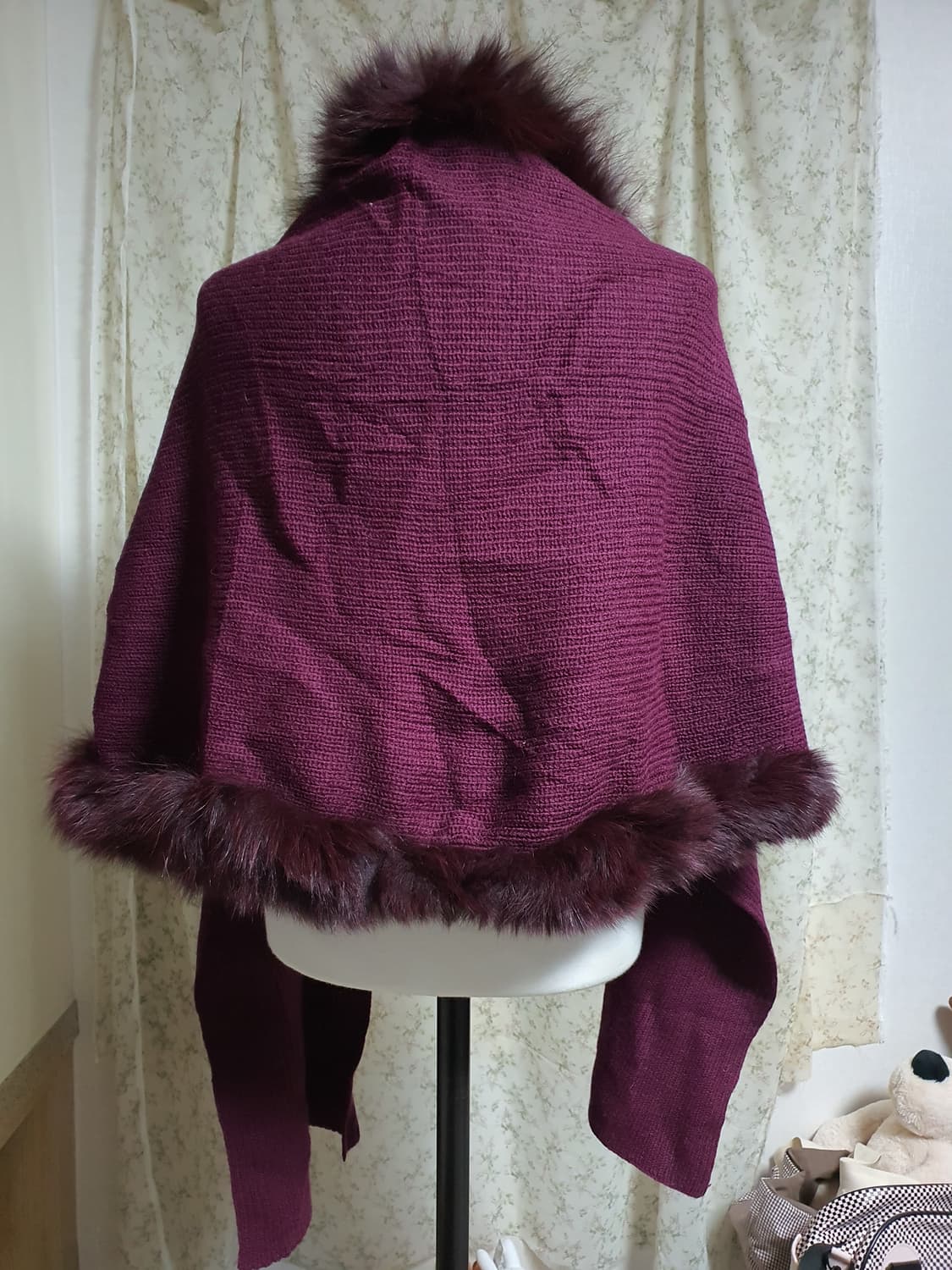 [빈티지] 퍼플 버건디 퍼 니트 숄 가디건 상품이미지5