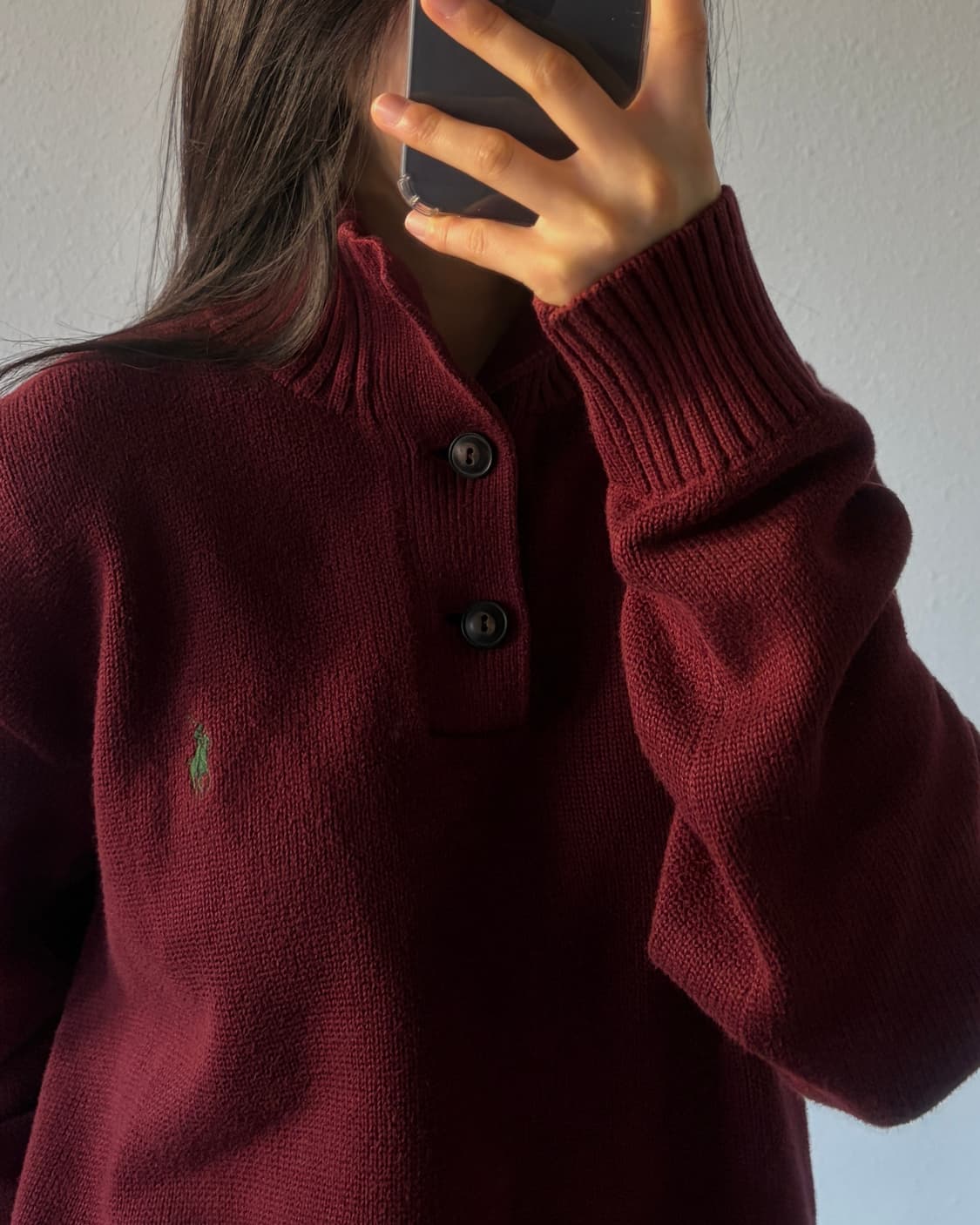 [L]폴로 랄프로렌 버튼 하이넥 버건디 코튼 니트 상품이미지2