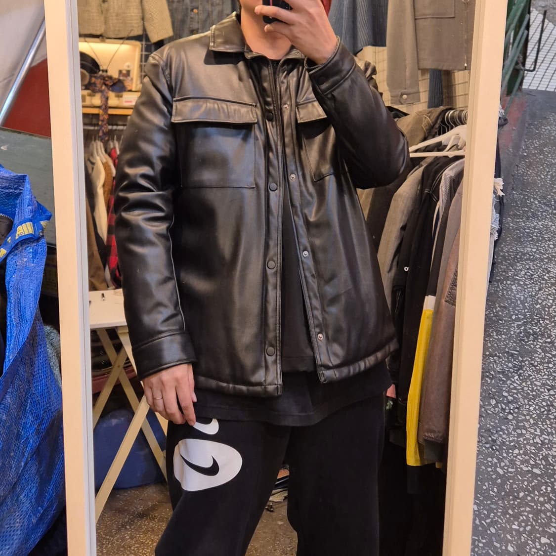 L~XL(착샷잇음) 자라 블랙 레더 누빔자켓  상품이미지3