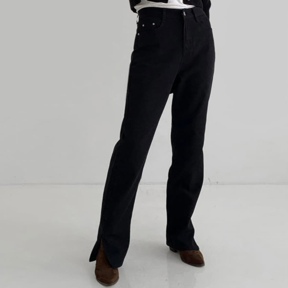 라룸 올드슬릿 코튼 팬츠 : 블랙 상품이미지1