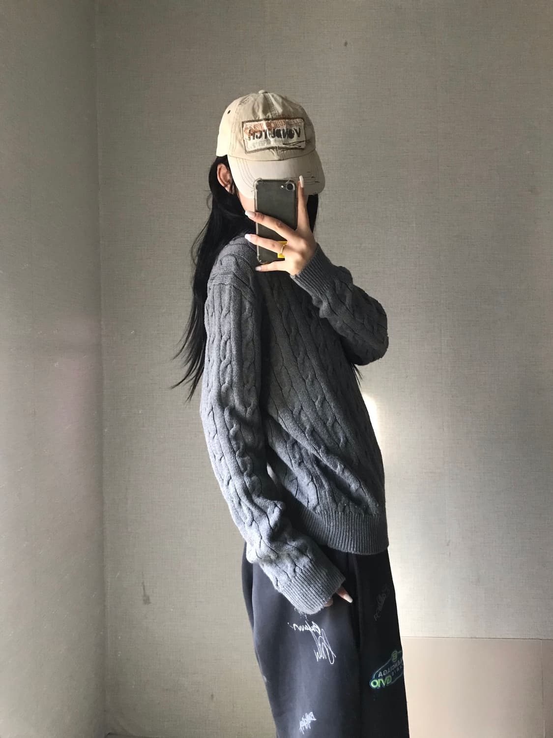 폴로 그레이 케이블 니트 반집업 상품이미지4