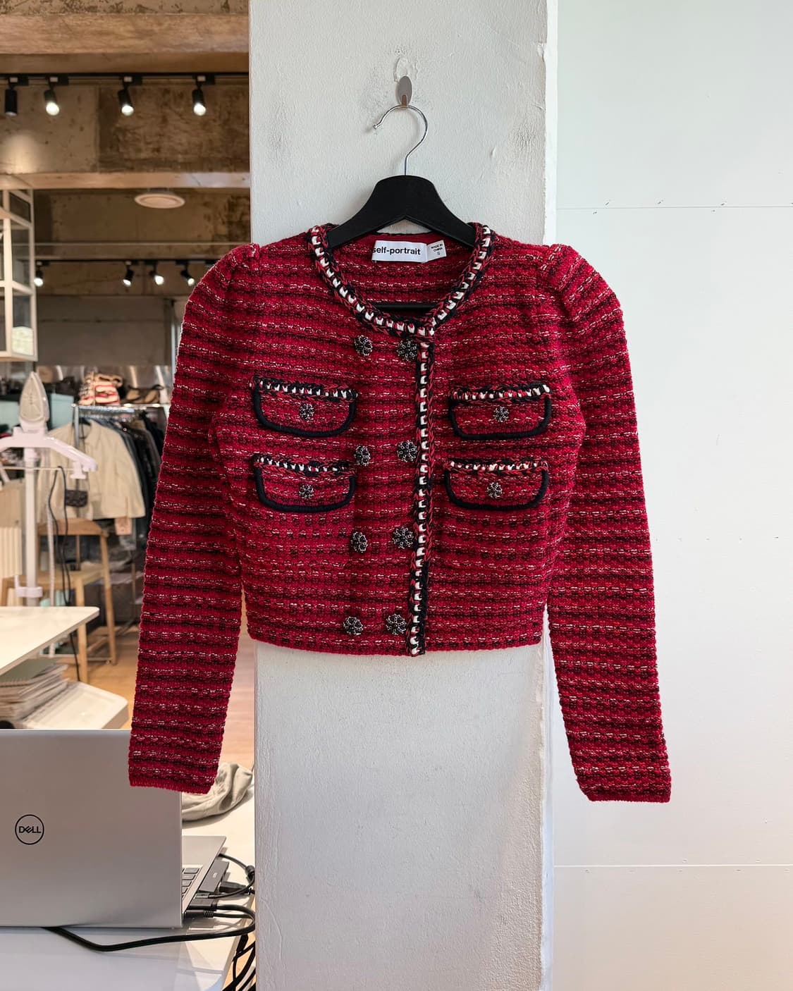셀프 포트레이트 레드 트위드 니트 크롭 가디건  상품이미지2