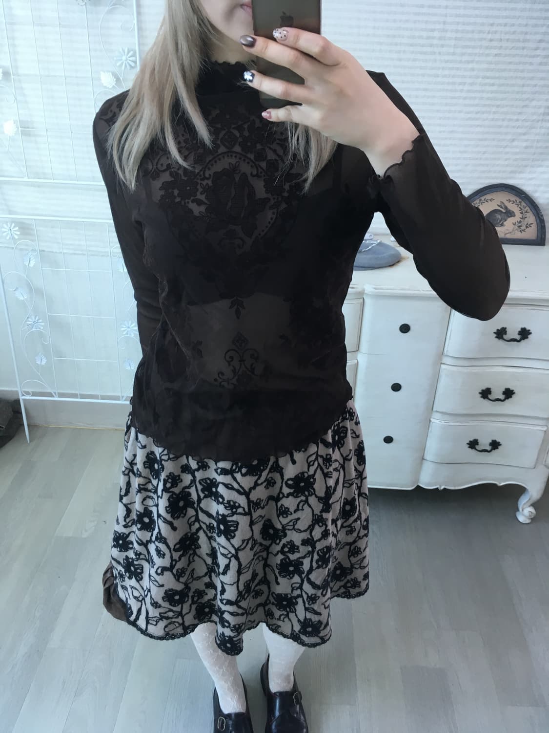 일본빈티지 앤틱 시스루 벨루아 블라우스 상품이미지3