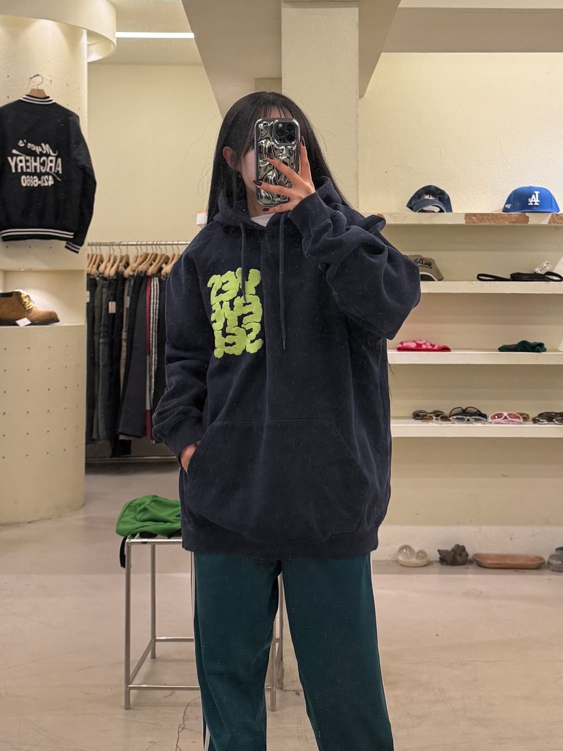 예스아이씨 그래픽 로고 후드 네이비 U1143 상품이미지1