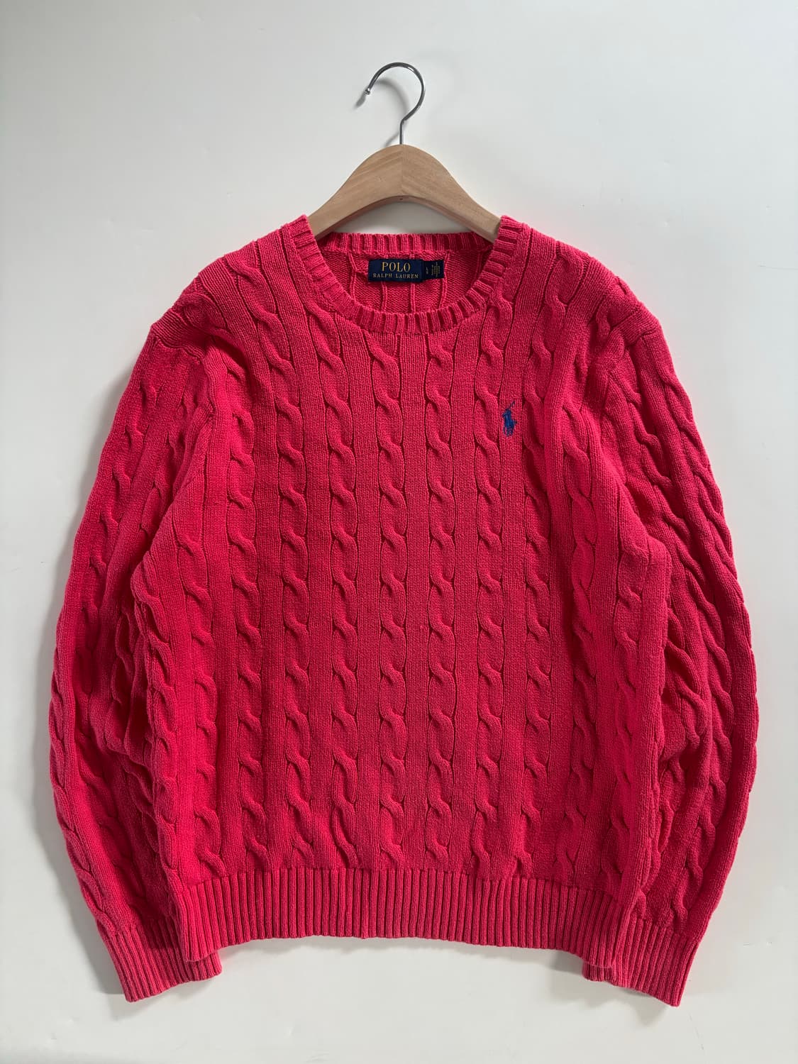 Polo 폴로 랄프로렌 핑크 레드 컬러 케이블 라운드 니트 상품이미지1