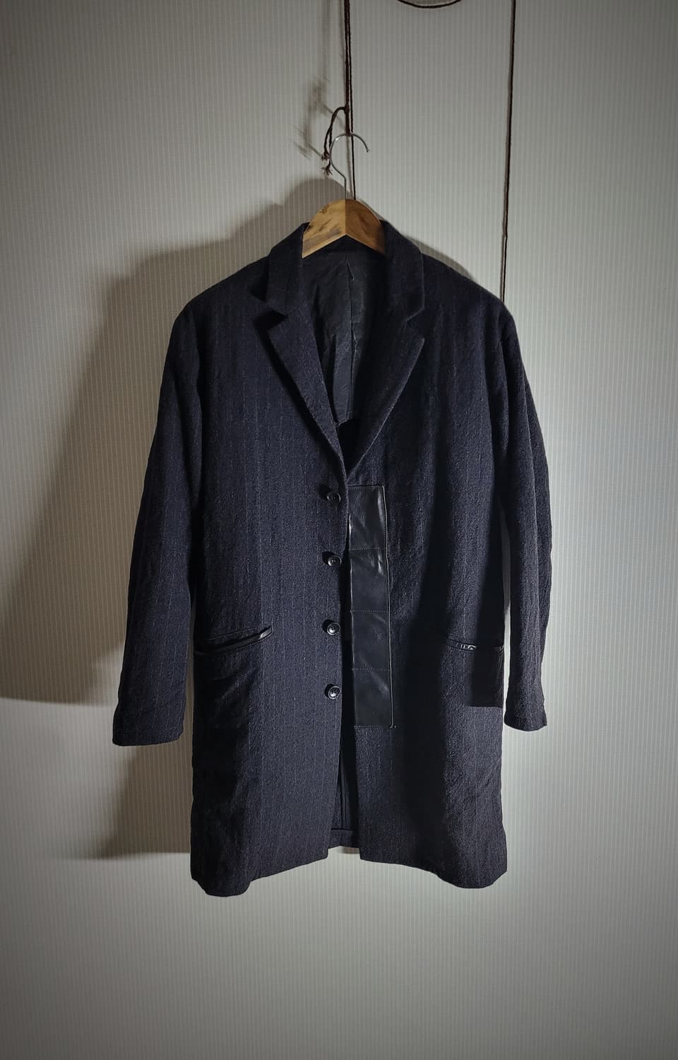 이사무 카타야마 백러쉬 스트라이프 울 코트 상품이미지4