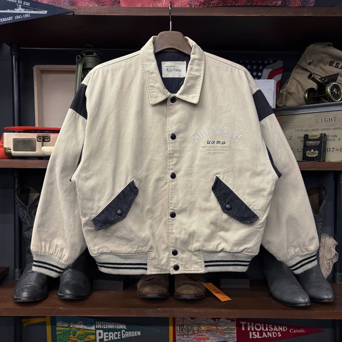 90s JPN 마일스톤 빈티지 프린팅 퀼팅안감 블루종 스윙자켓 N612 상품이미지1