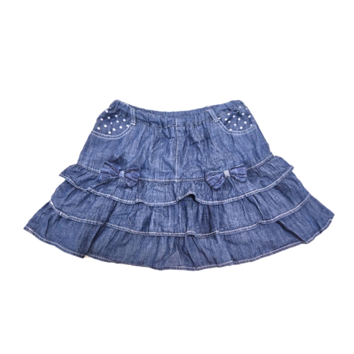 갸루 리본 캉캉 청 데님 프릴 리본 치마바지 상품이미지1