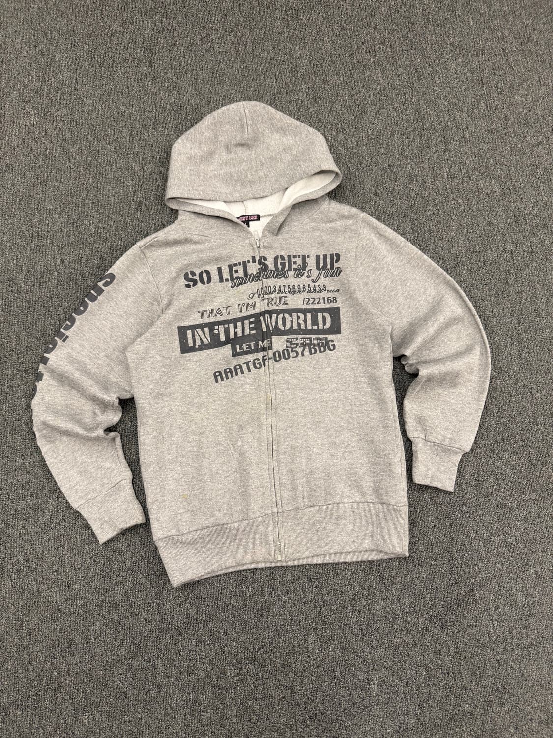 L)Honey bee 빈티지 프린팅 그레이 후드집업 상품이미지1