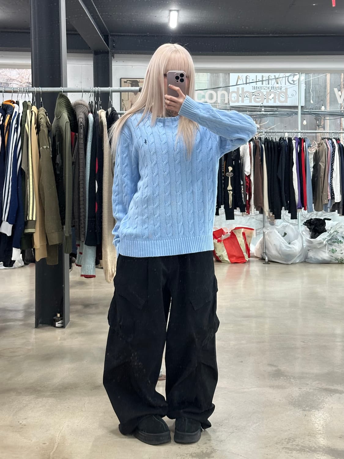  폴로 랄프 로렌 꽈배기 크루넥 소라색 니트  나혼자산다 코드쿤스트 니트 상품이미지3