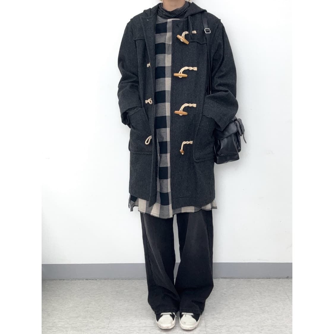 빈티지 그레이 울 후드 더플 코트 상품이미지3