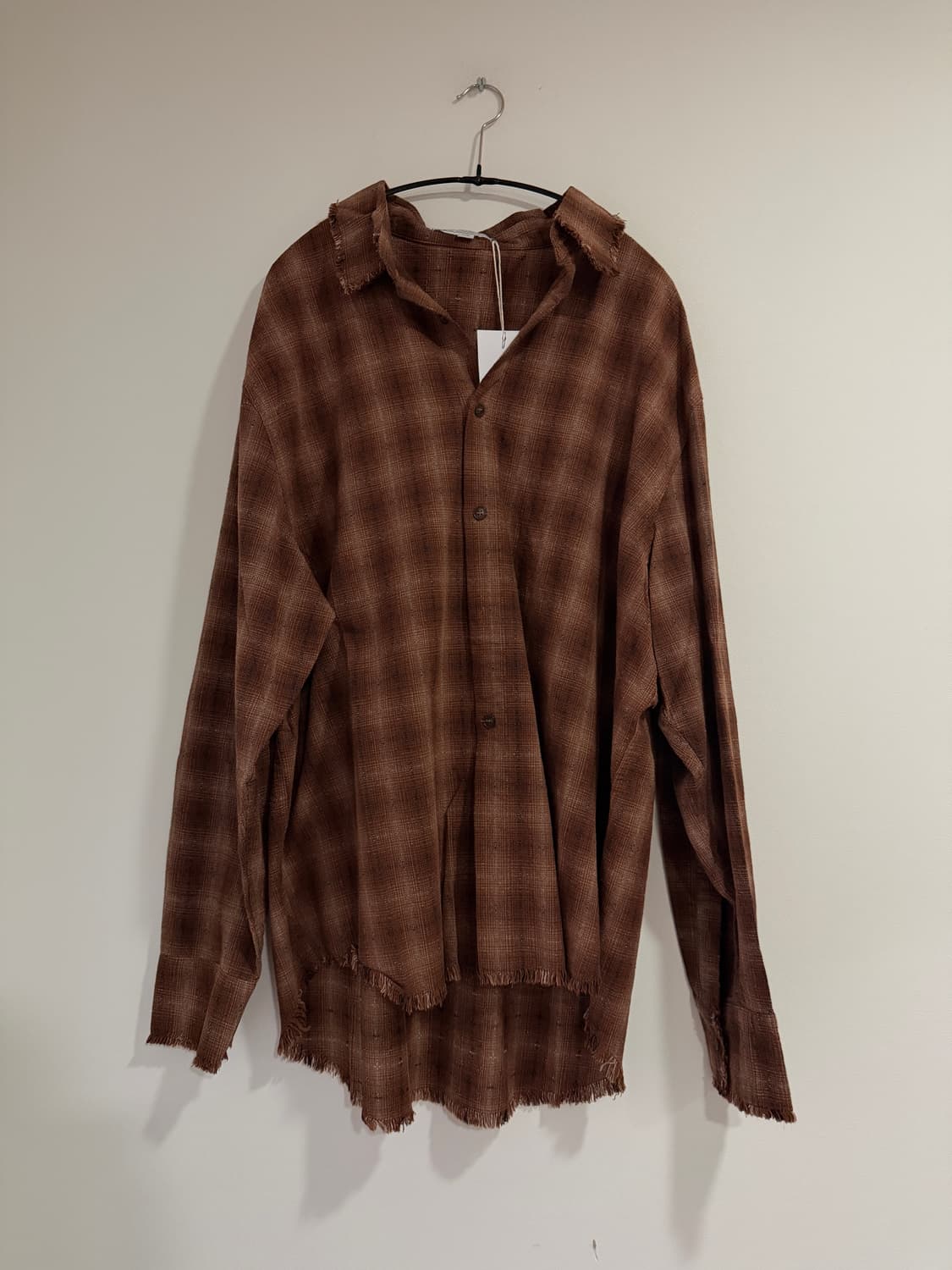 슬로우애시드 컷 오프 그런지 체크 셔츠 브라운 상품이미지1