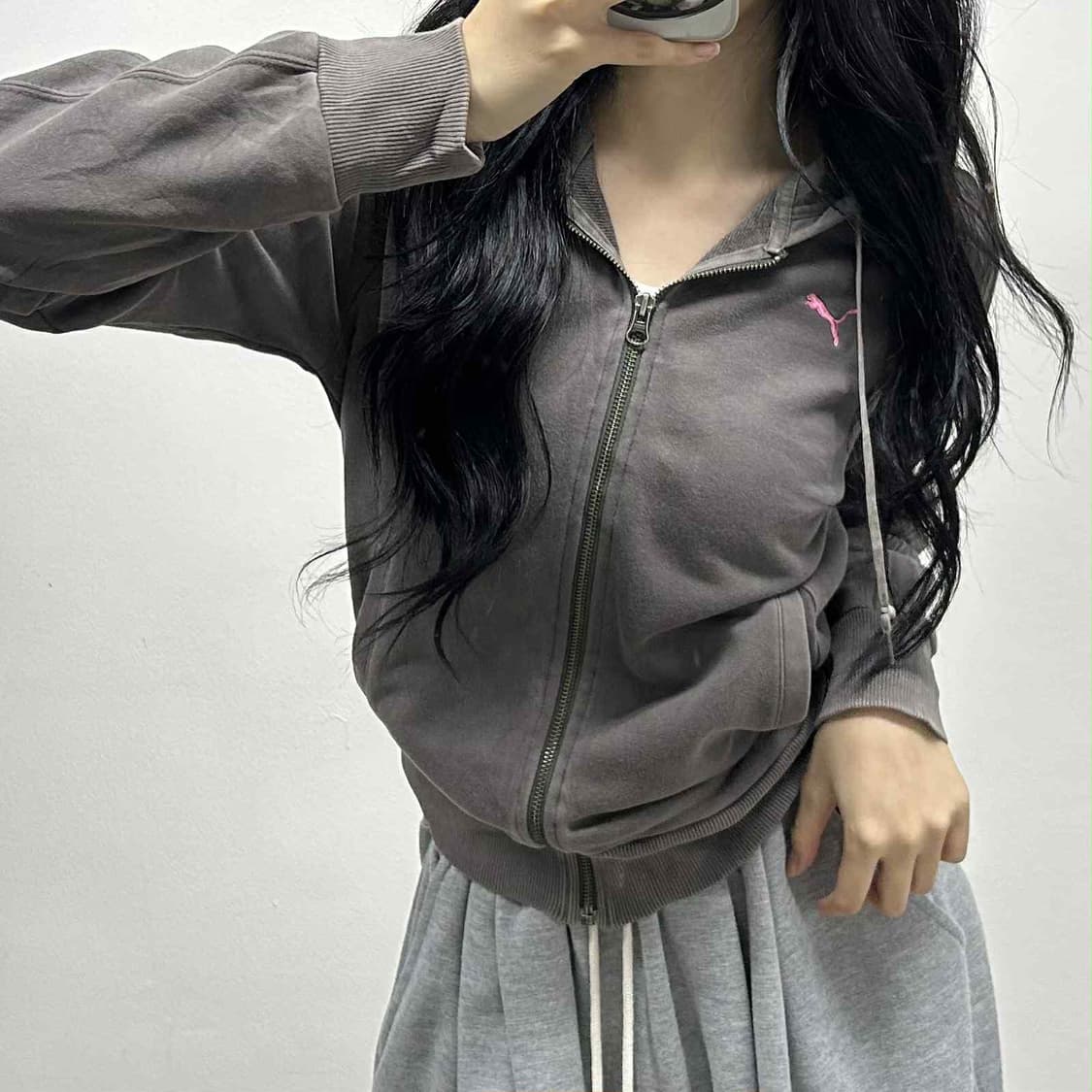 Puma 퓨마 초코브라운 걸즈 후드집업 희귀져지(L) 상품이미지1